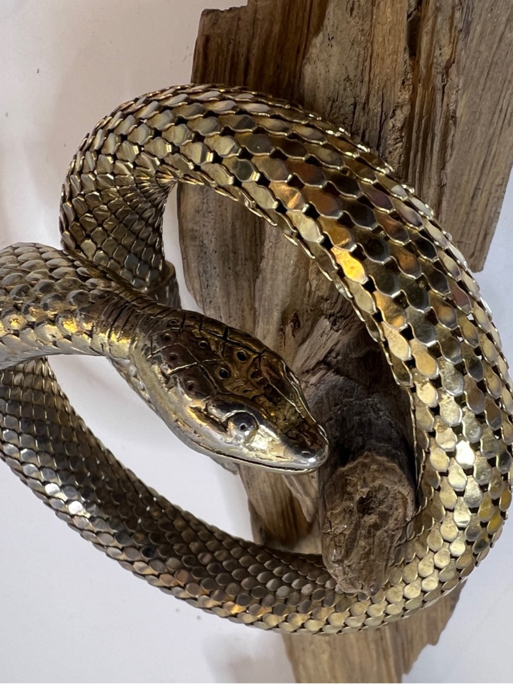 Whiting & Davis Serpent Snake Mesh Bracelet Gold Coil Wrap Vintage Signed - Picture 7 of 7